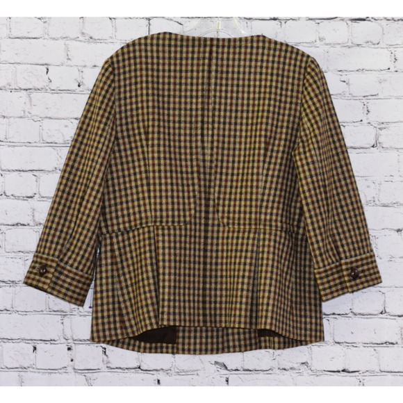 TALBOTS Designer Peplum Houndstooth Plaid Equestrian Style Blazer Jacket 12P - Picture 6 of 7